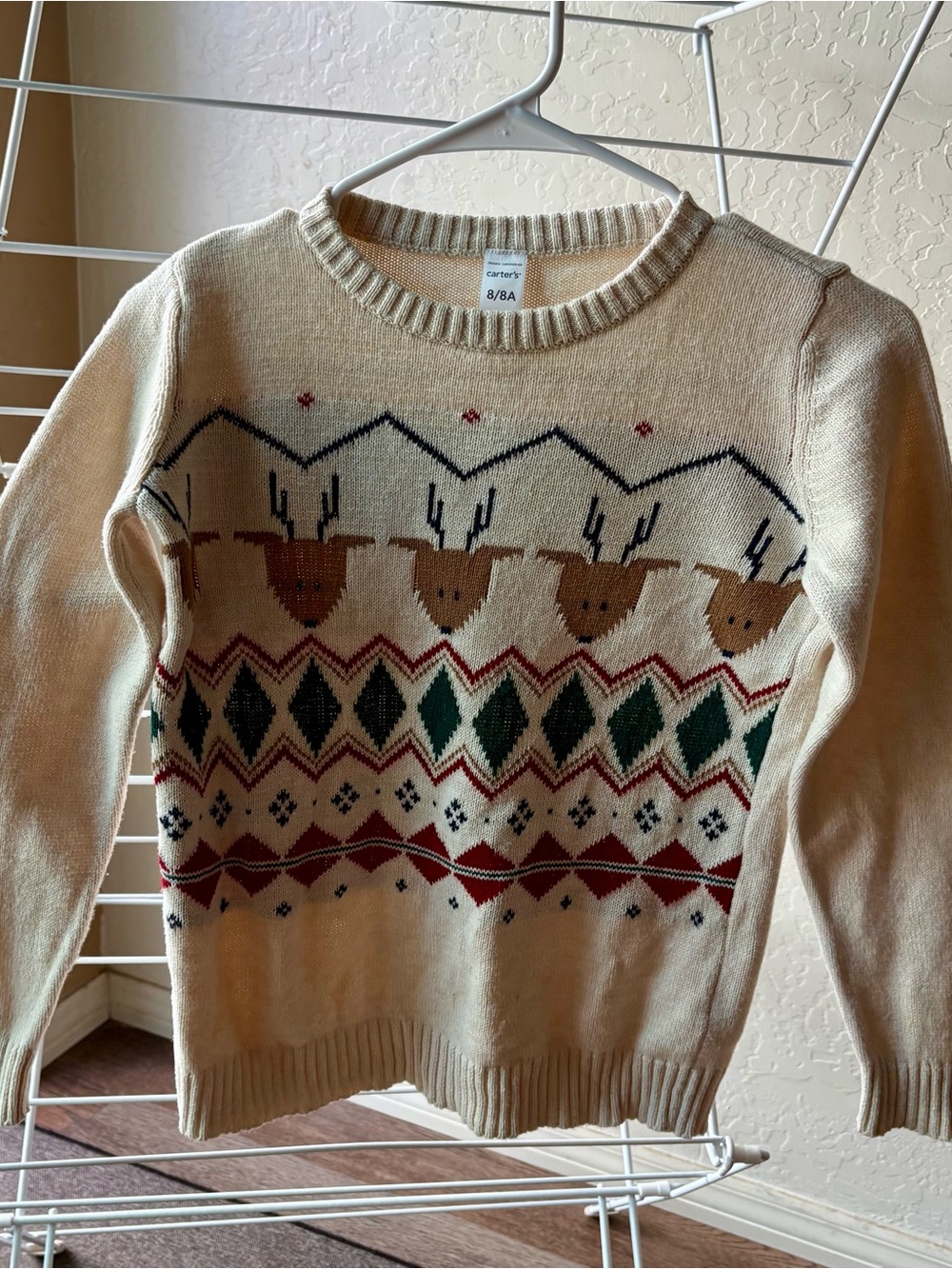 Carter's Cream Sweater with Reindeer and Green & Red Fair Isle